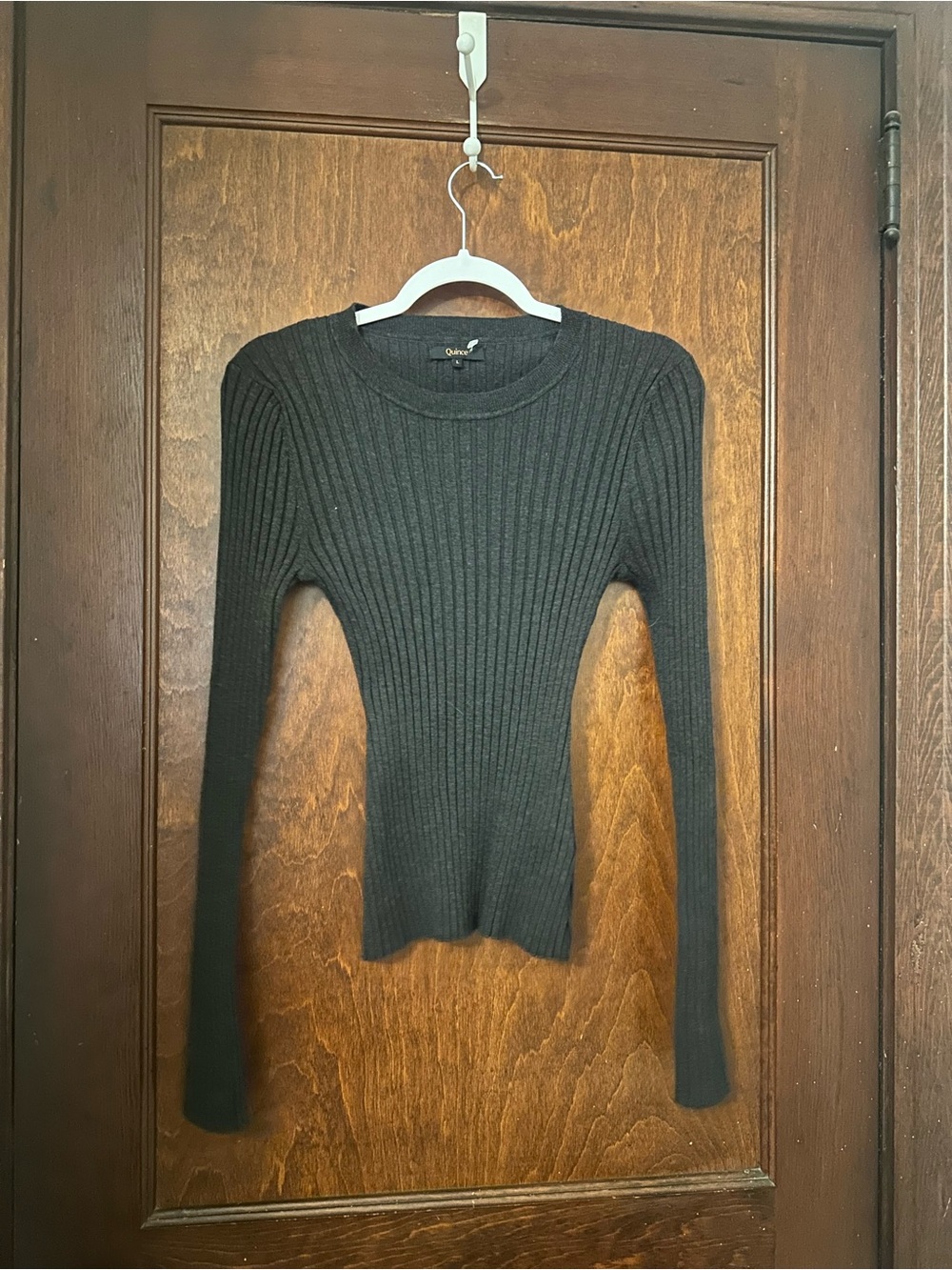 Quince Cotton Cashmere Ribbed Long Sleeve Sweater in Heather Charcoal L - Picture 2 of 5